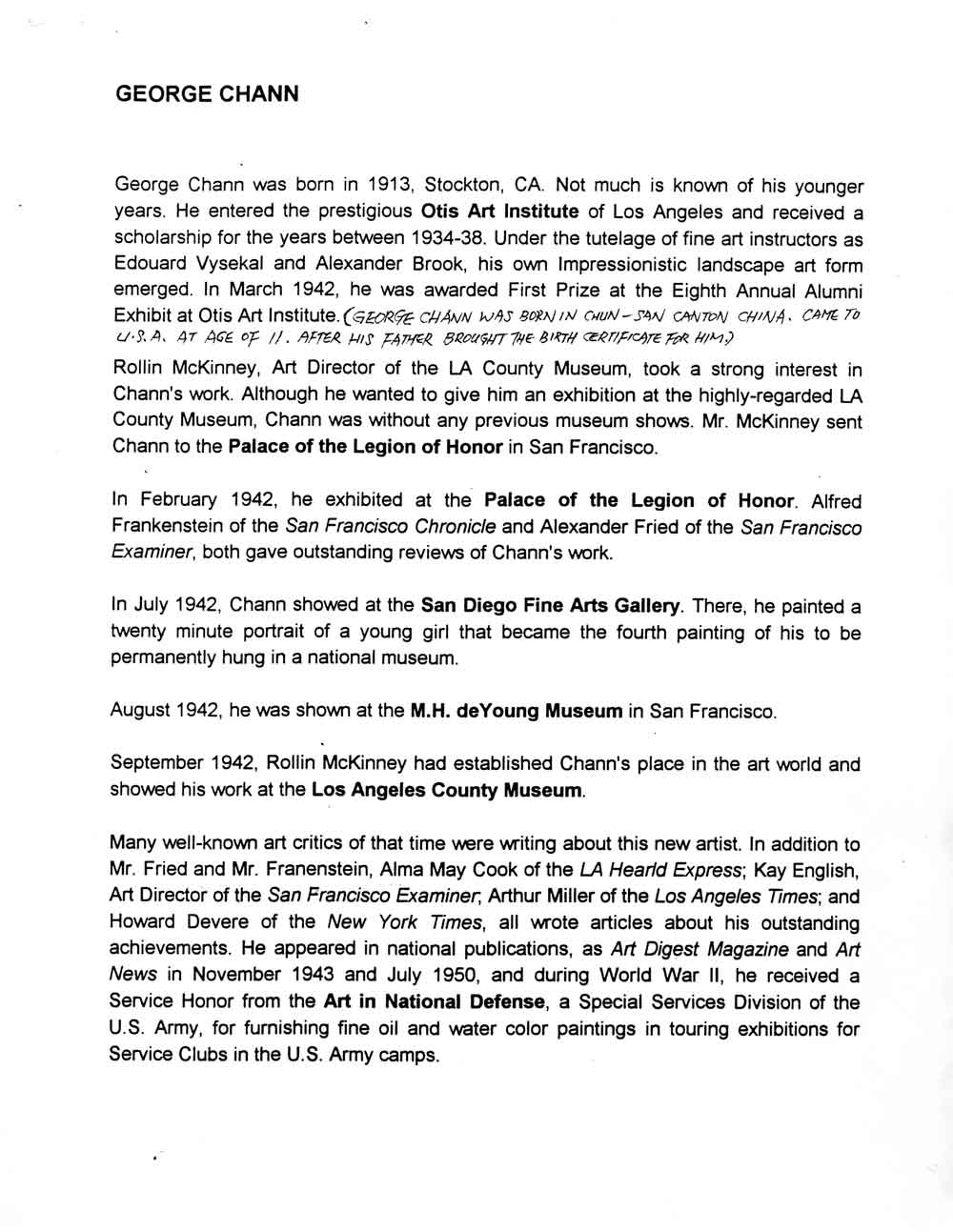 George Chann's Biography/Resume, pg 1